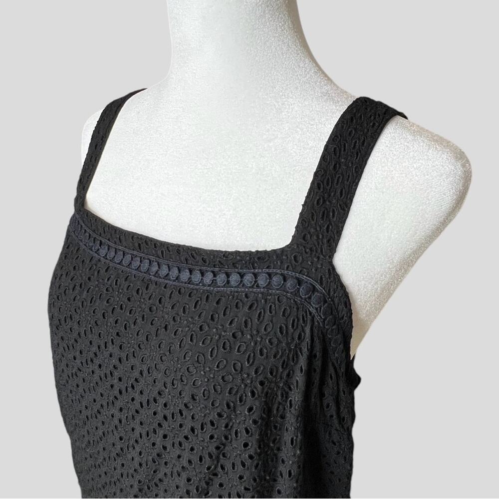 Three Dots Eyelet Sundress M Drop Waist Crochet Black Dress USA Festival Beachy - Picture 4 of 10